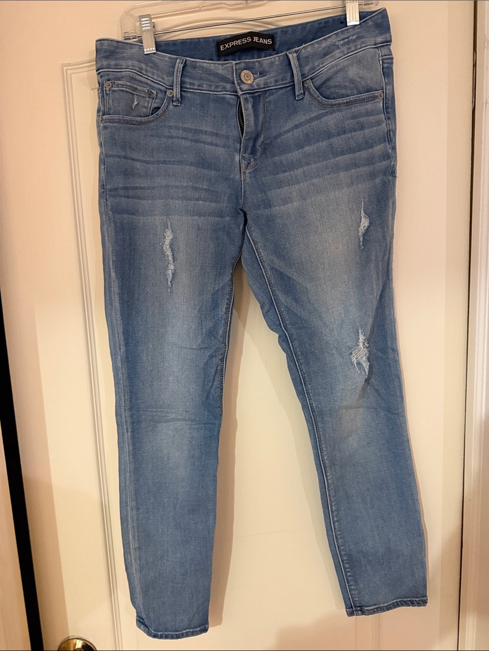 Express Women's Light Blue Ripped Skinny Jeans